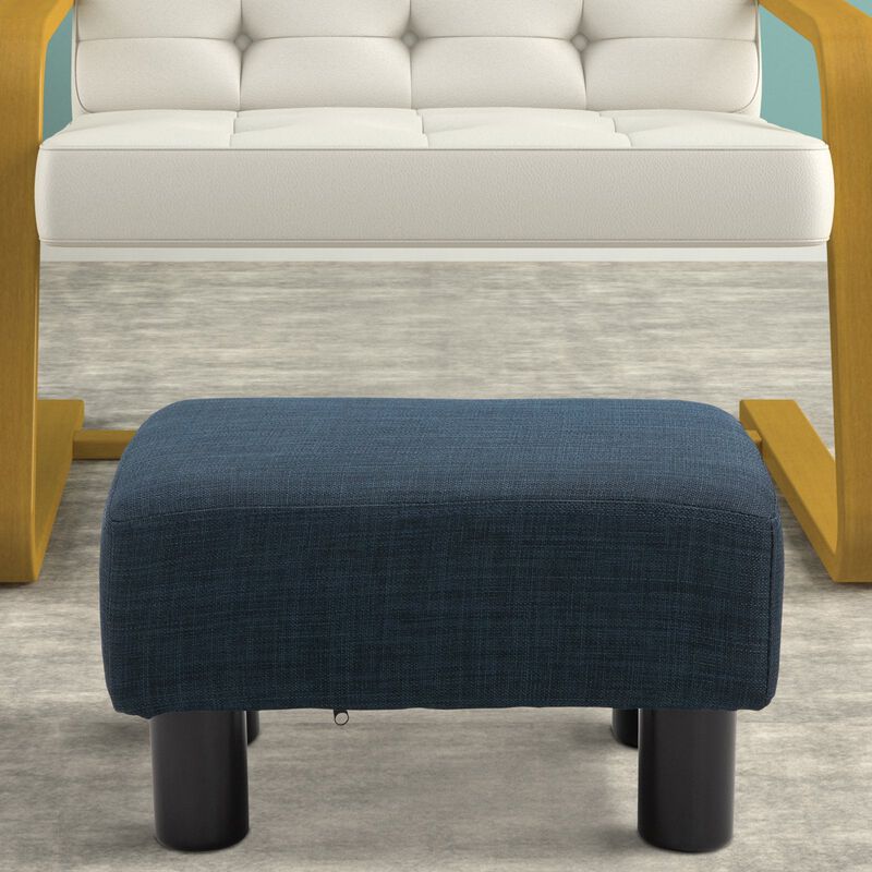 16" Cube Modern Linen Fabric Pouf Footrest Ottoman - Dark Blue