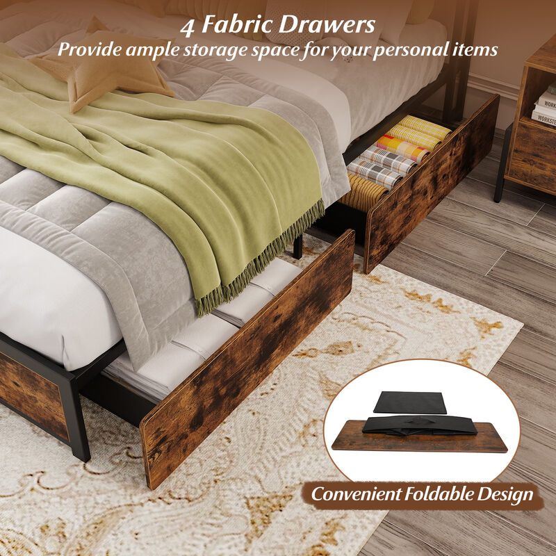 Bed Frame with LED Lights, Charging Station and 4 Drawers image number 6