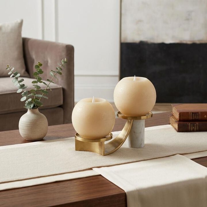 HomeRoots Set of Two Beige Round Flameless Designer Candle