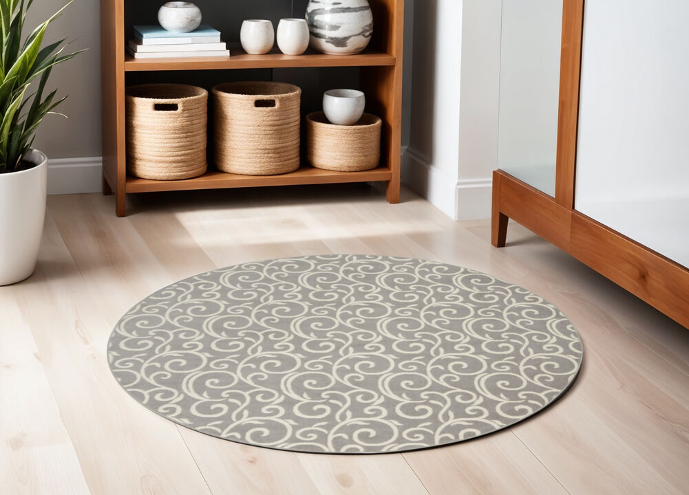HomeRoots Round Floral Vines Power Loom Area Rug