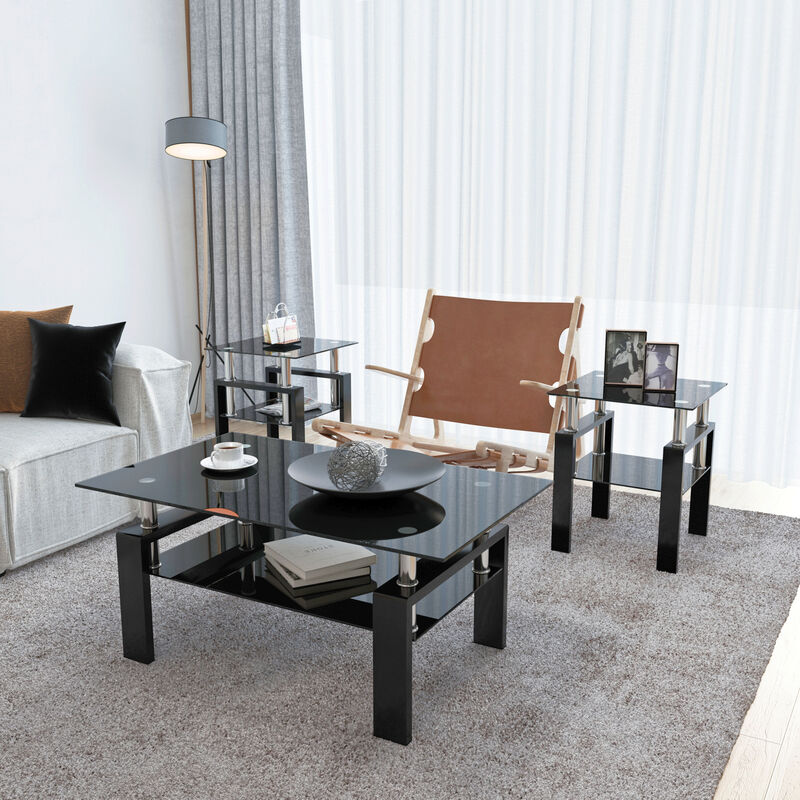 Streamdale Modern Black Tempered Glass End Tables image number 9