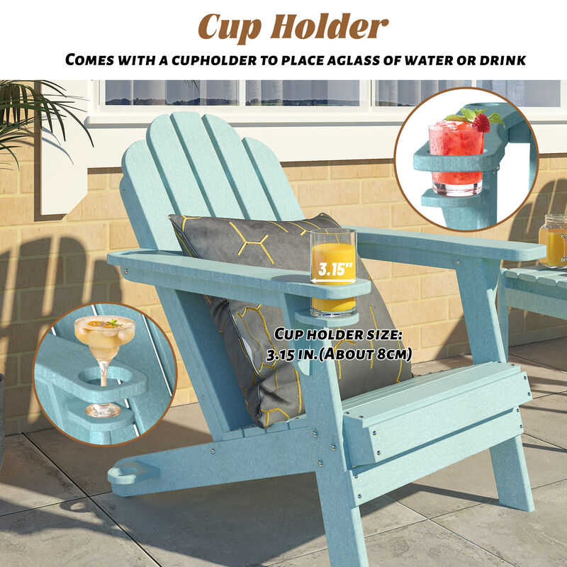 Mondawe HDPE Plastic Adirondack Chair with Cup Holder and Umbrella Hole Gray 1 Pack