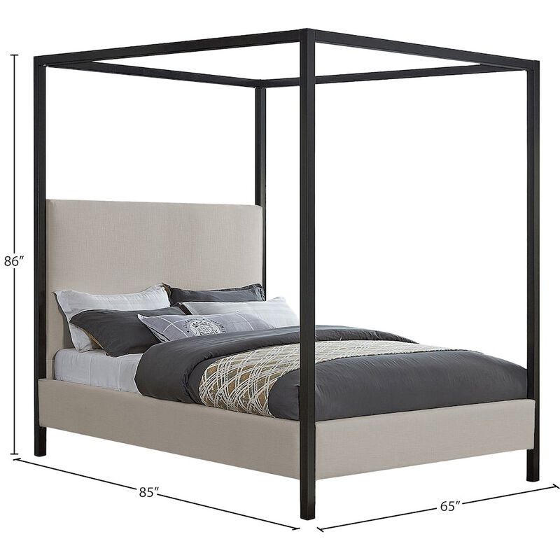 Meridian Furniture James Beige Linen Textured Fabric Queen Bed