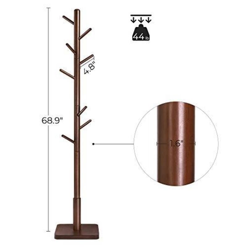 Hivvago Adjustable Height Mid-Century Modern Style Coat Rack in Walnut Wood Finish