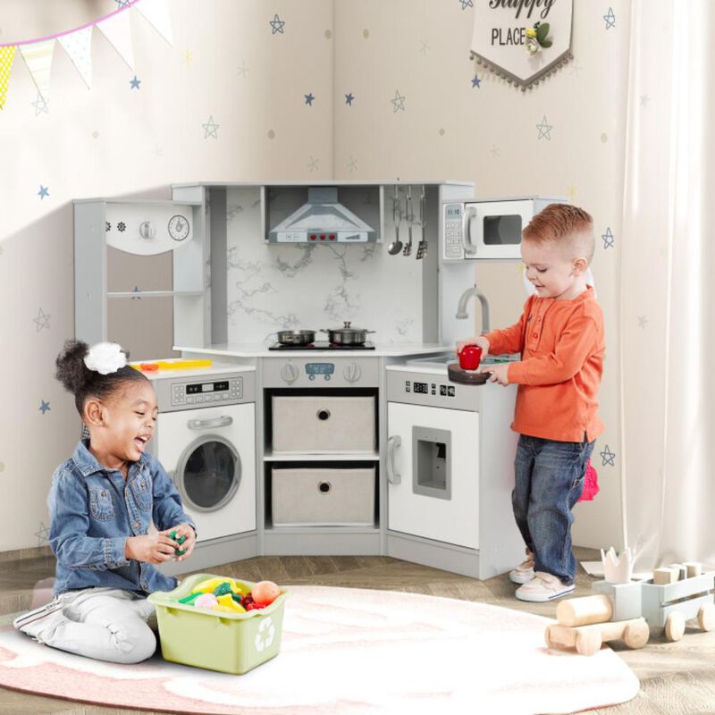 Hivvago Wooden Kids Play Kitchen Playset with Realistic Lights and Sounds