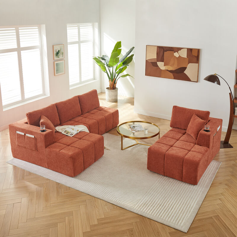 Feslud U-Shaped Chenille Sectional Sofa image number 5