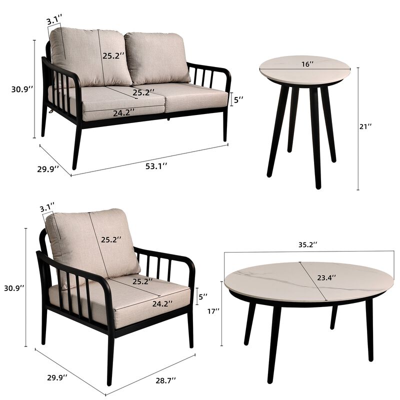 MONDAWE 5-Piece Outdoor Aluminum Patio Furniture Modern Chat Sofa Conversation Set with Removable Fabric Cushions image number 2