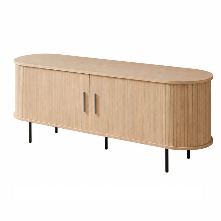 Mid Century Modern Fluted TV Stand with Curved Entertainment Center