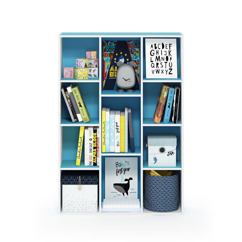 Furinno 11-Cube Reversible Open Shelf Bookcase, White/Light Blue