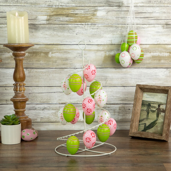 14.25" Pink  White and Green Cut-Out Easter Egg Tree Tabletop Decor