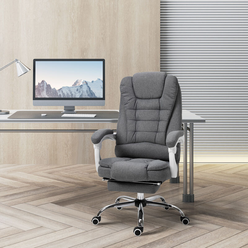 Vinsetto High-Back Executive Office Chair with Footrest, Linen-Fabric Computer Chair with Padded Armrests, Ergonomic Office Chair, Gray