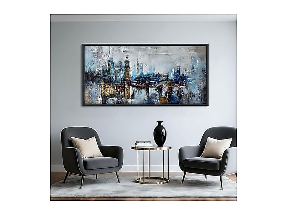 Large Wall Art Bedroom Abstract City View Canvas Gray Blue Buildings Office