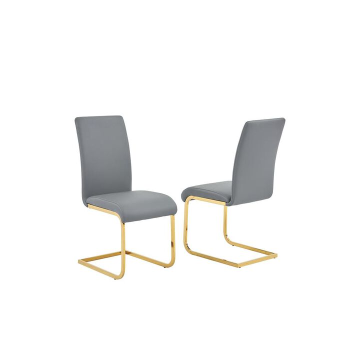 Best Master Furniture Alison Faux Leather Chrome Dining Side Chair In Gray/Gold (Set Of 2)