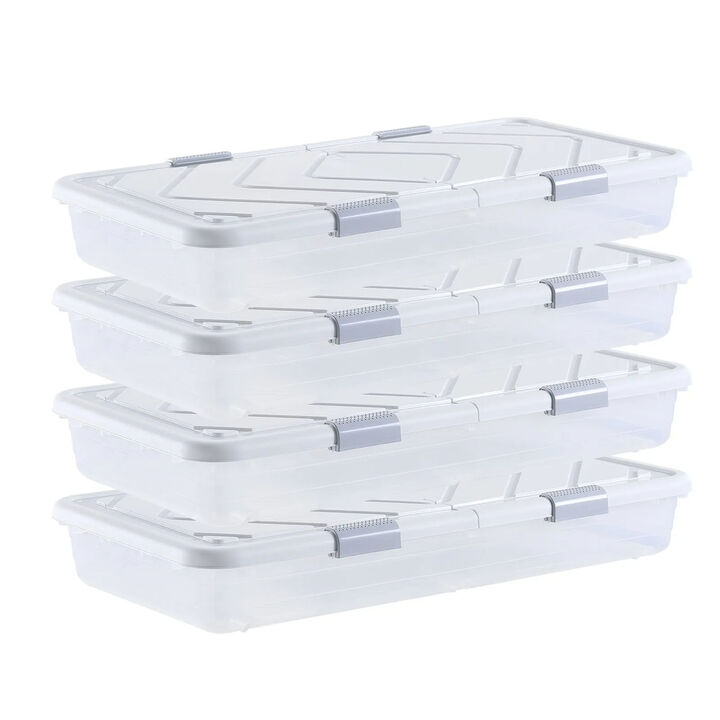 4 Pack Under Bed Storage Bins with Wheels, Rolling Organizer with Lid and Latch