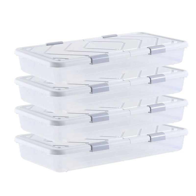 4 Pack Under Bed Storage Bins with Wheels, Rolling Organizer with Lid and Latch image number 0
