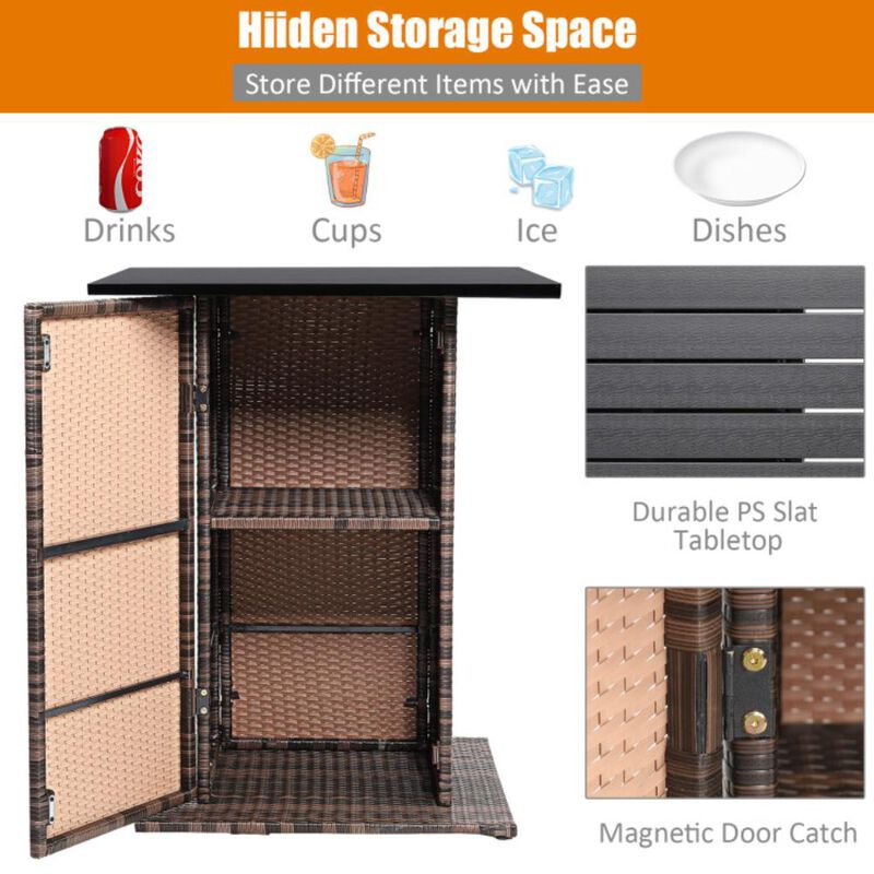 Hivvago 5 Pieces Patio Rattan Bar Furniture Set with Cushions and Hidden Storage Shelf