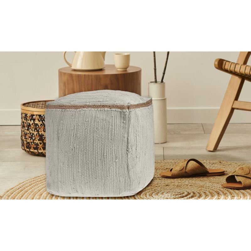Hivvago 18 Inch Gray and Natural Cotton And Jute Cube Pouf Ottoman