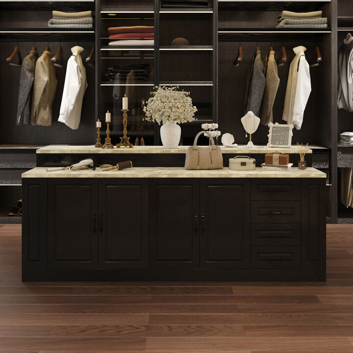 FUFU&GAGA Modern Shoe Cabinet with Storage, Marble-Texture Top, Built-in Power Outlets, MDF Cabinet with Drawers & Shelves, (94.5" W x 39.4" H x 31.3" D), Black