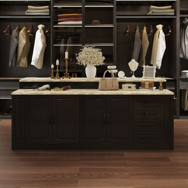 FUFU&GAGA Modern Shoe Cabinet with Storage, Marble-Texture Top, Built-in Power Outlets, MDF Cabinet with Drawers & Shelves, (94.5" W x 39.4" H x 31.3" D), Black