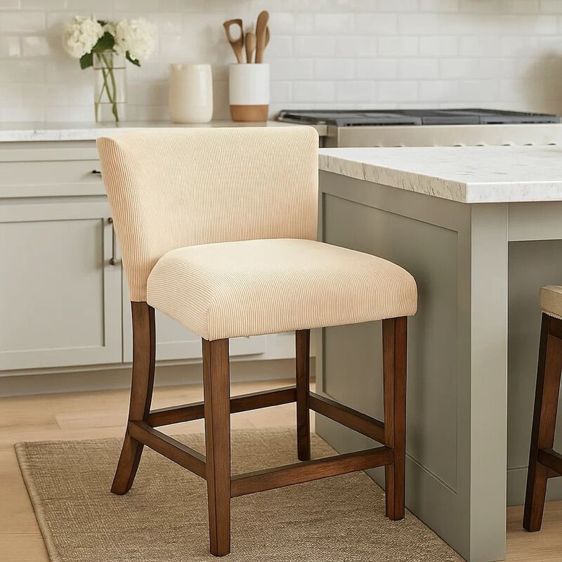 Giby Counter Stool Chair Set of 2, Beige, Dark Brown Solid Mahogany image number 6