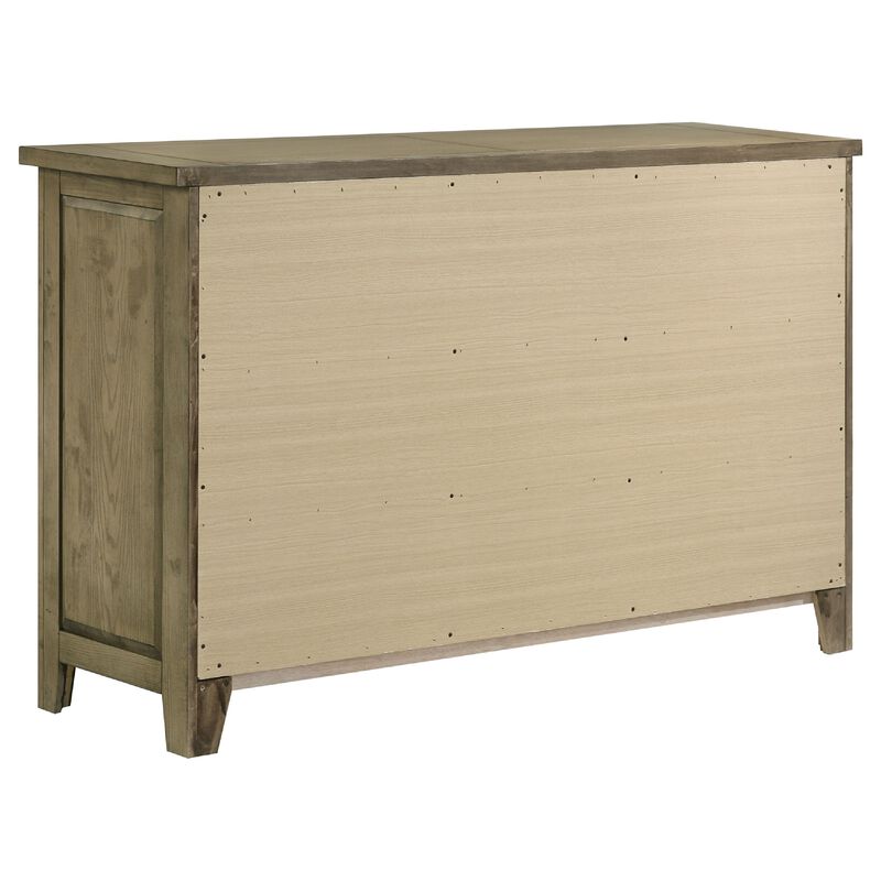 Hazel Wide Dresser, 6 Drawers, Antique Nickel Metal, Oak Brown Wood image number 3