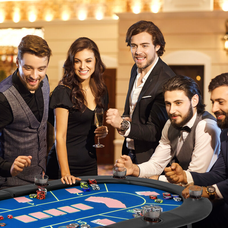 Portable Folding Poker Table with 8 Built-In Cup Holders image number 4