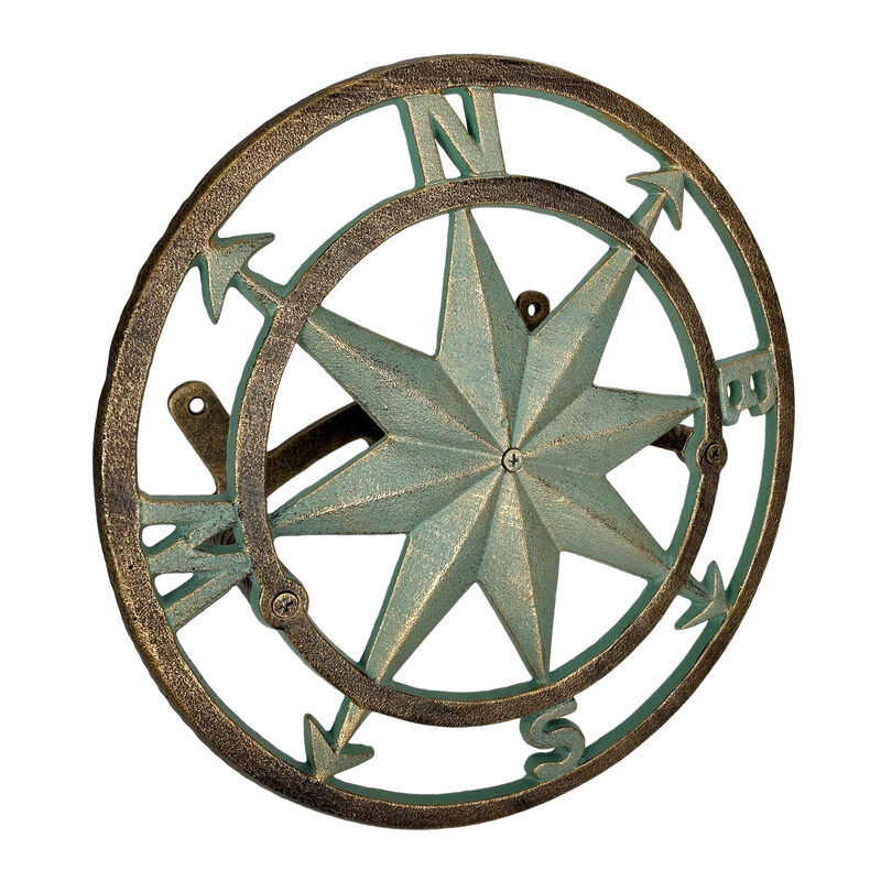 Cast Iron Compass Wall Mounted Decorative Hanging Garden Hose Holder image number 0