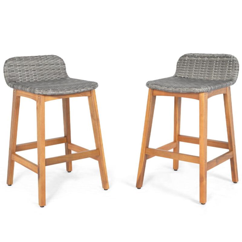 Hivvago Solid Acacia Wood Bar Stools Set of 2 with Backrests and Footrests for Porch