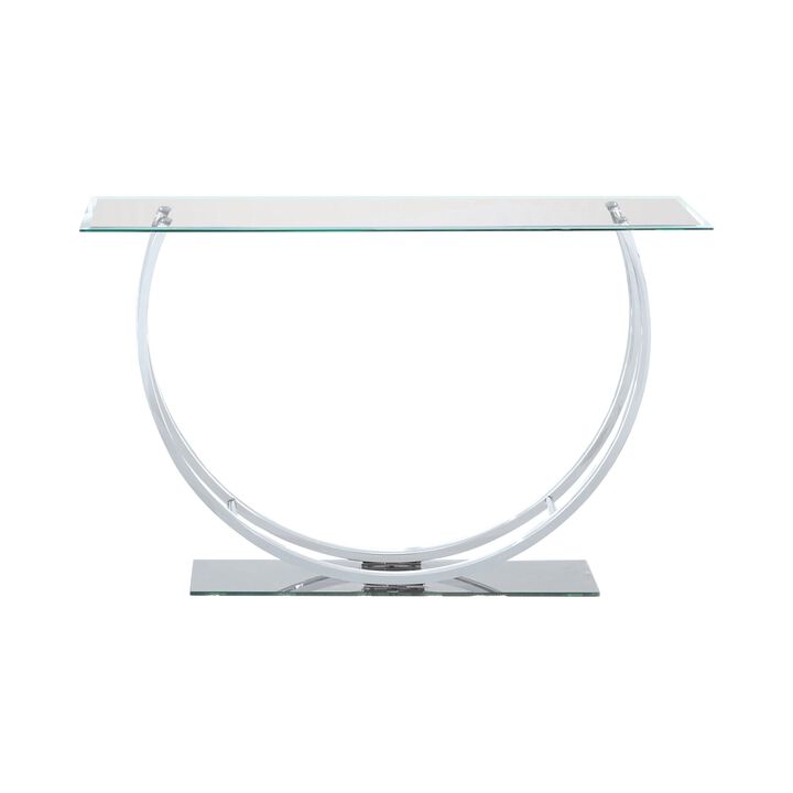 Contemporary U Shape Glass Tabletop Sofa Table, Silver-Benzara