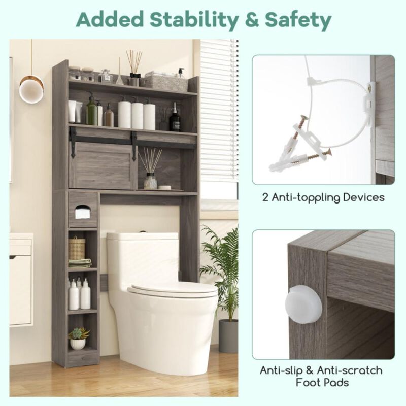 Hivvago Over The Toilet Storage Cabinet with Sliding Barn Door and Adjustable Shelves