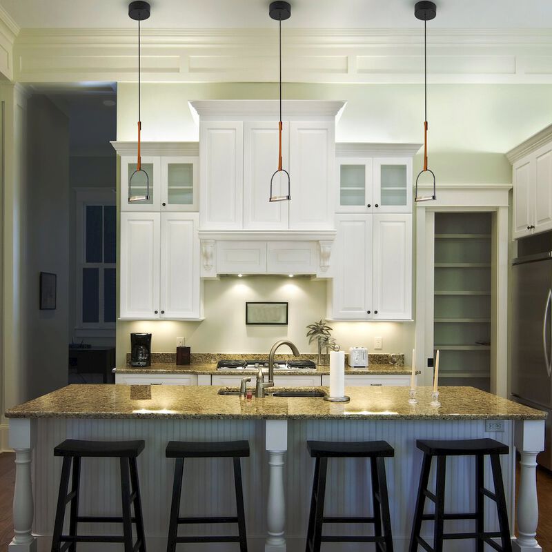 VONN Lighting Integrated LED Height Adjustable Pendant Light with Glass Shade in Black