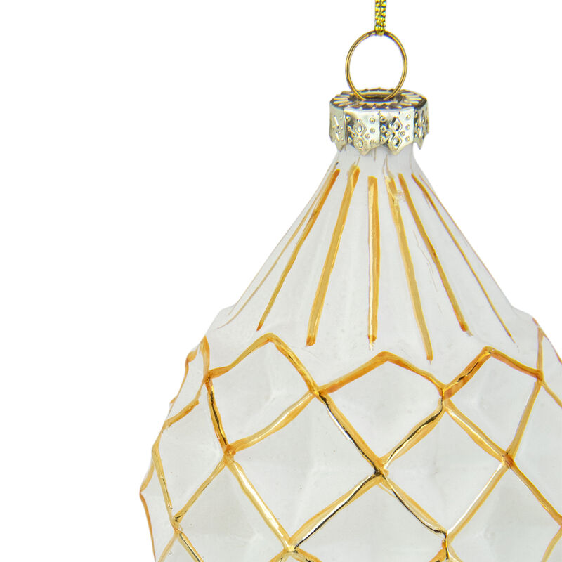 5" Glittered White and Gold Geometric Finial Glass Christmas Ornament image number 3
