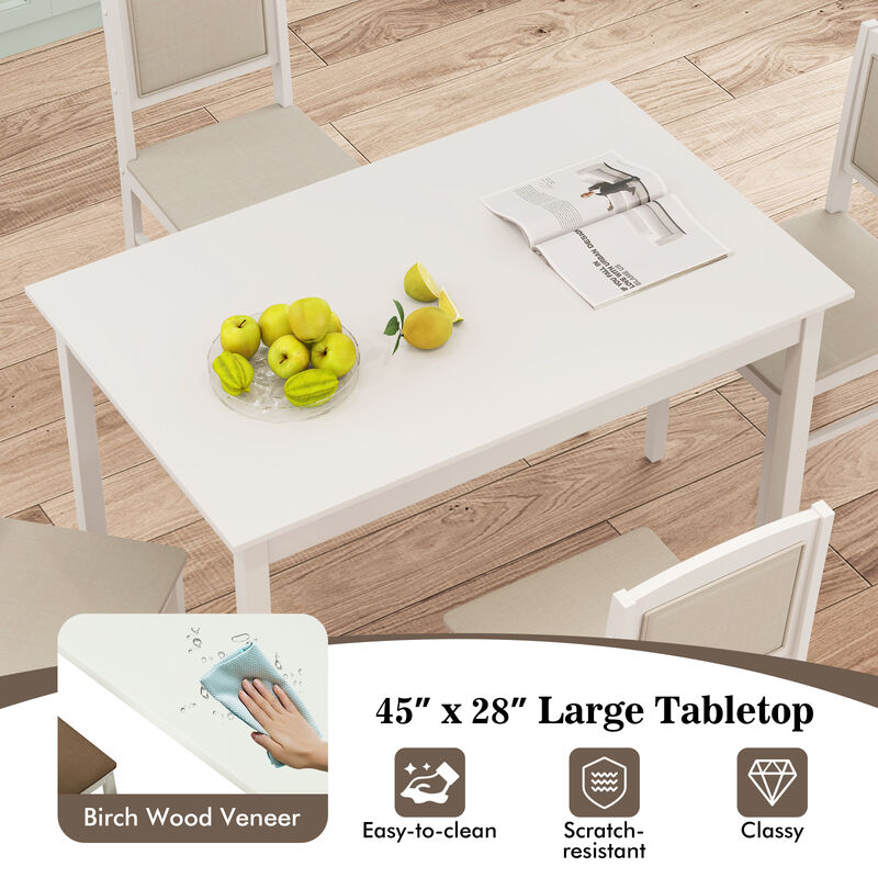 Wooden 5-Piece Kitchen Table Set for 4 with Durable Rubber Wood Legs
