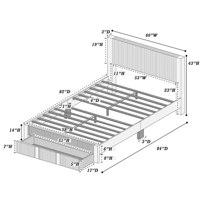 Poundex Queen Platform Bed with Underbed Storage in Light Pink