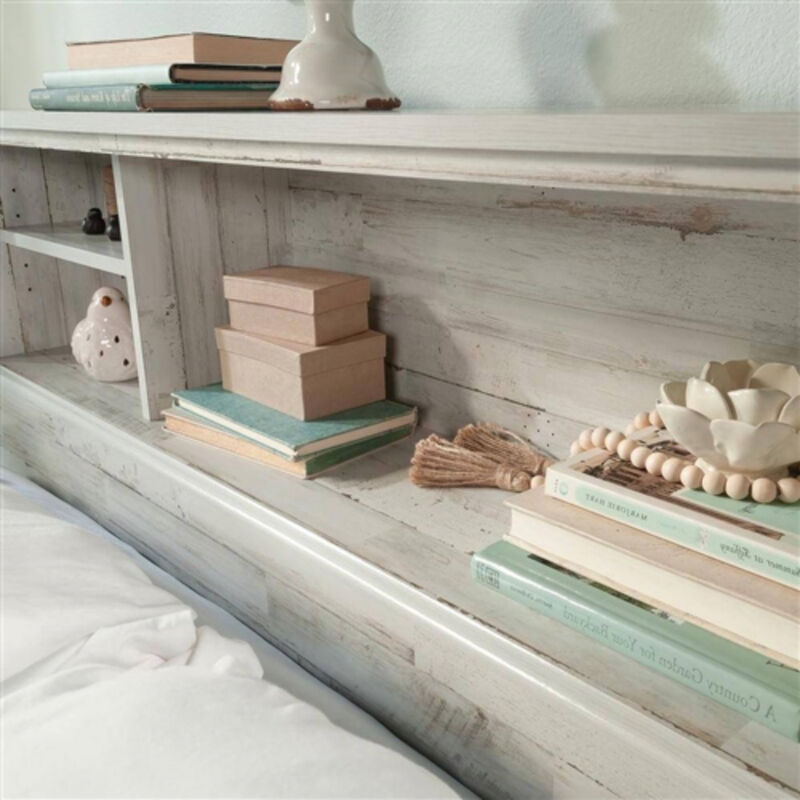 Farmhouse Bookcase Headboard with Storage Shelves
