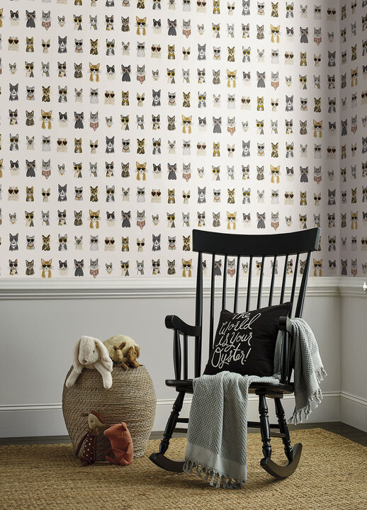 Cool Cats Grey & Gold Peel & Stick Wallpaper (Set of 2)