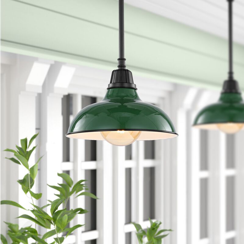 Jasper 12.25" 1-Light Farmhouse Industrial Indoor/Outdoor Iron LED Pendant