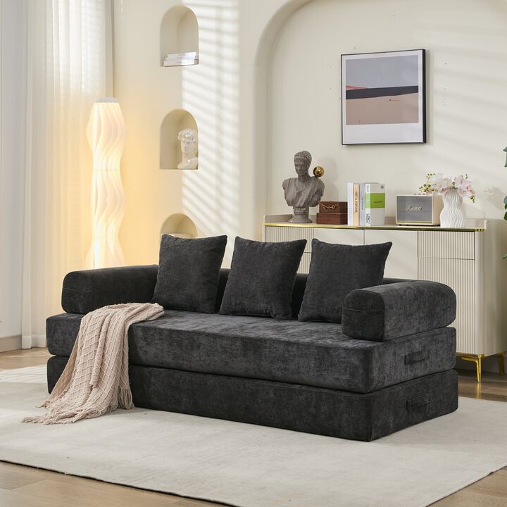 Convertible Folding Mattress Couch, Chenille Floor Sofa with Armrest, Floor Sofa Lounge Couch