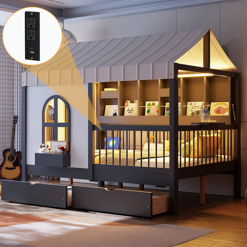 Merax Full Size House Bed with 2 Large Drawers image number 3