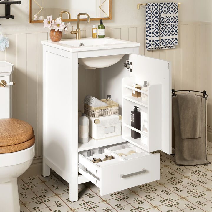 ELEMENT ACE Compact Bathroom Vanity with Integrated Ceramic Sink, Soft-Close Drawer & Door, Divider Drawer, Adjustable Foot Pads for Small Bathrooms