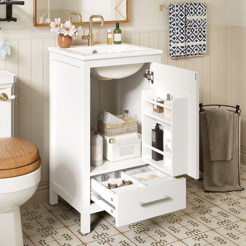 ELEMENT ACE Compact Bathroom Vanity with Integrated Ceramic Sink, Soft-Close Drawer & Door, Divider Drawer, Adjustable Foot Pads for Small Bathrooms image number 1