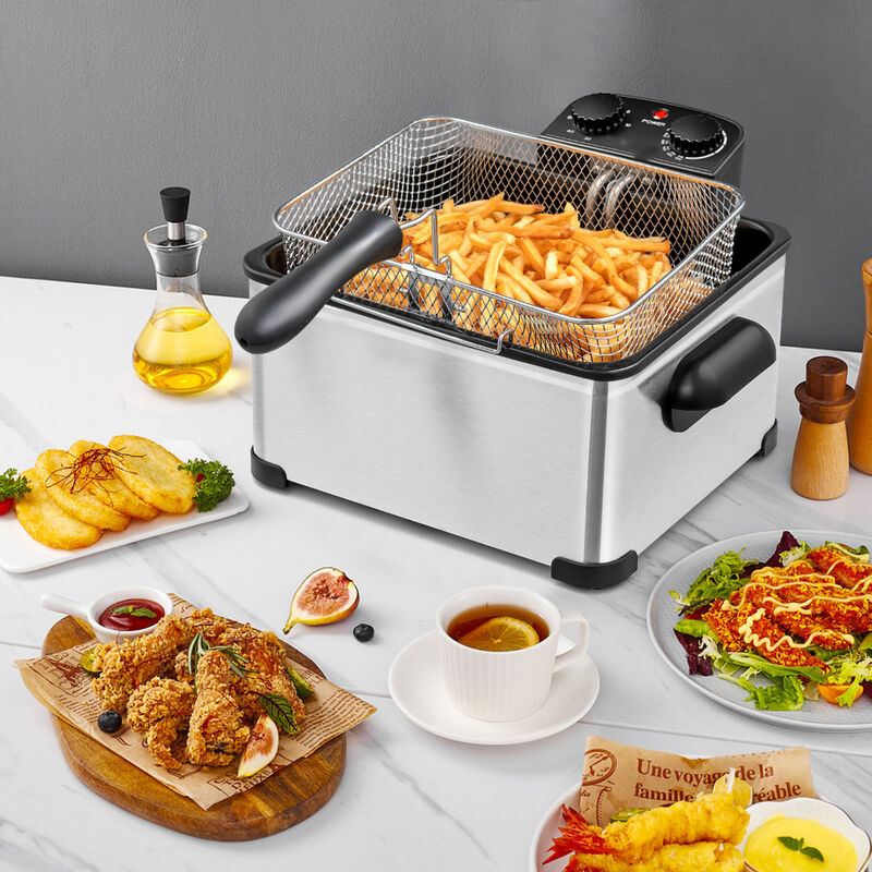 Electric Deep Fryer 5.3QT/21-Cup Stainless Steel 1700W with Triple Basket image number 1