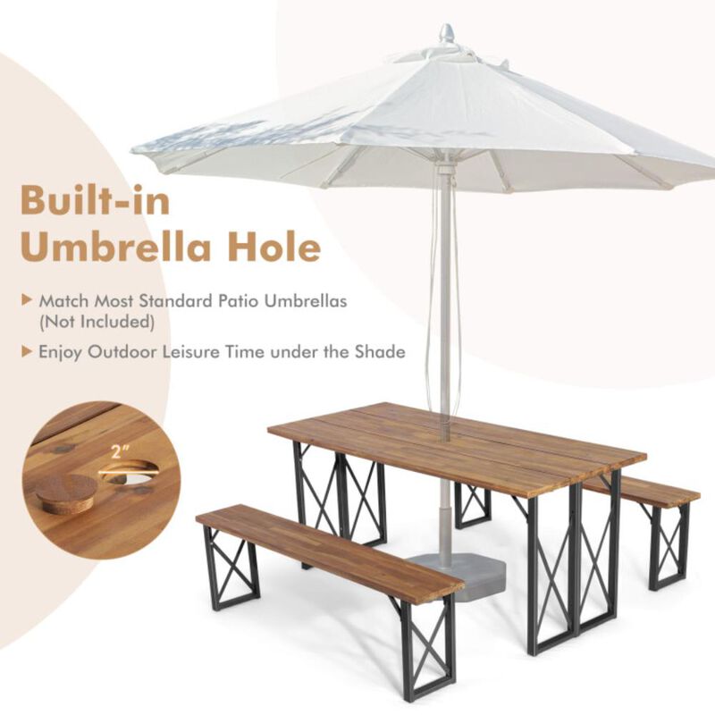 Hivvago 6-Person Outdoor Patio Dining Table Set with 2 Inch Umbrella Hole