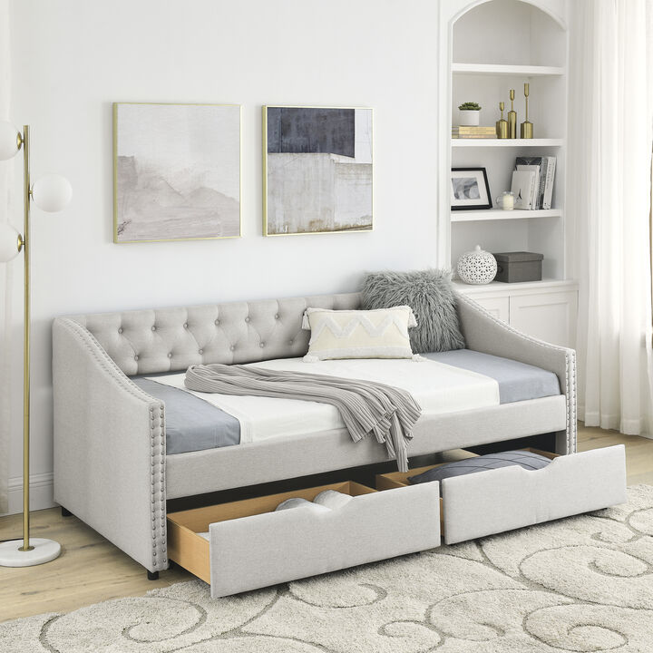 Nadcun Linen Upholstered 2 Storage Drawers Daybed