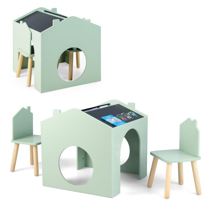 Hivvago 3 Pieces Wooden Kids Table and Chair Set-Green