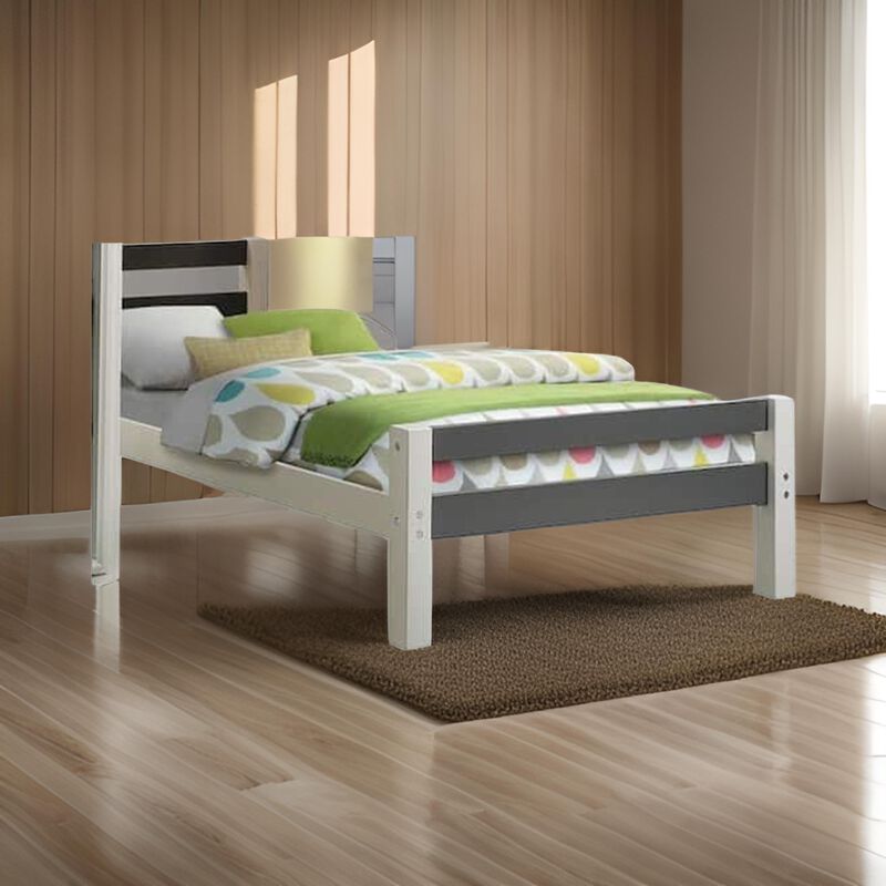 Robin Twin Size Bed, Transitional Style White and Gray Wood Frame - Benzara