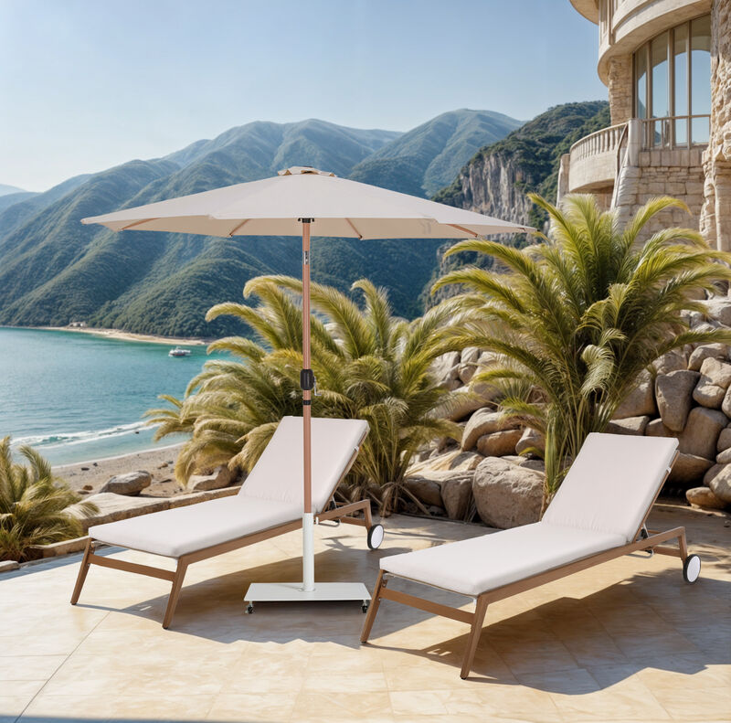 Meridian Furniture Fiji Beige Fabric / Matte White Aluminum Patio Umbrella with Base Sets