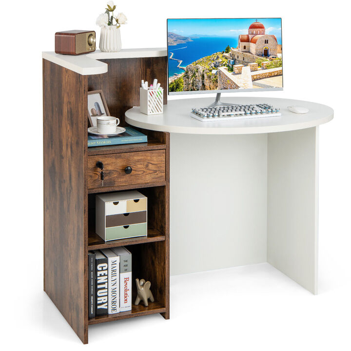 Reception Station Desk with Open Shelf &ndash; Office Front Desk with Secure Drawer