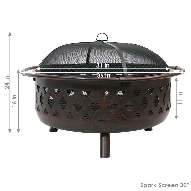 Sunnydaze 36 in Crossweave Steel Fire Pit with Screen and Poker