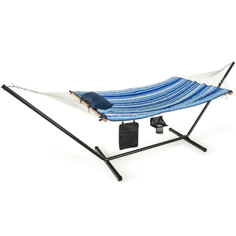 Hivvago  Hammock Chair Stand Set Cotton Swing with Pillow Cup Holder Indoor Outdoor